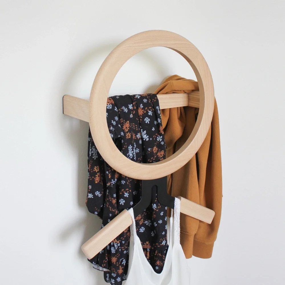 Solid wood valet stand, wall coat rack. Like New.